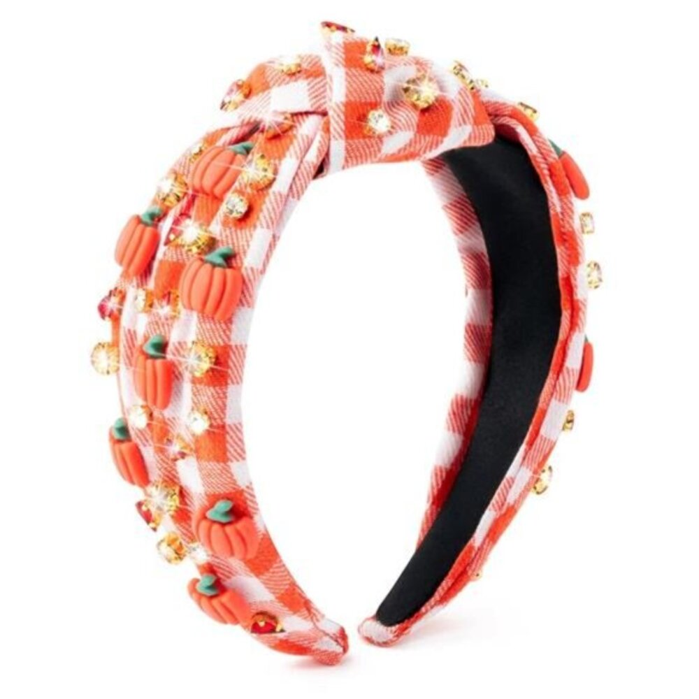 Women Thanksgiving Fall Jeweled Knotted‎ Headband Pumpkin Rhinestone for Girls